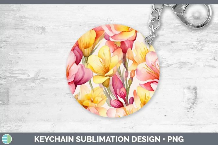 Watercolor Flowers Freesia Keychain Sublimation Keyring Desi