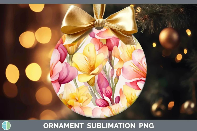 Watercolor Flowers Freesia Ornament Sublimation Bauble Desig