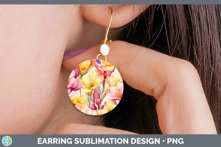 Watercolor Flowers Freesia Round Earrings Sublimation Earrin