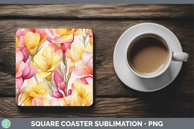 Watercolor Flowers Freesia Square Coaster Sublimation Coaste