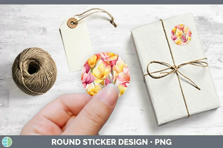 Watercolor Flowers Freesia Stickers | Round Labels Designs