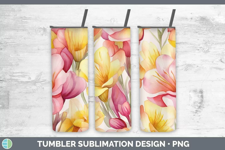 Watercolor Flowers Freesia Tumbler Sublimation 20 oz Skinny