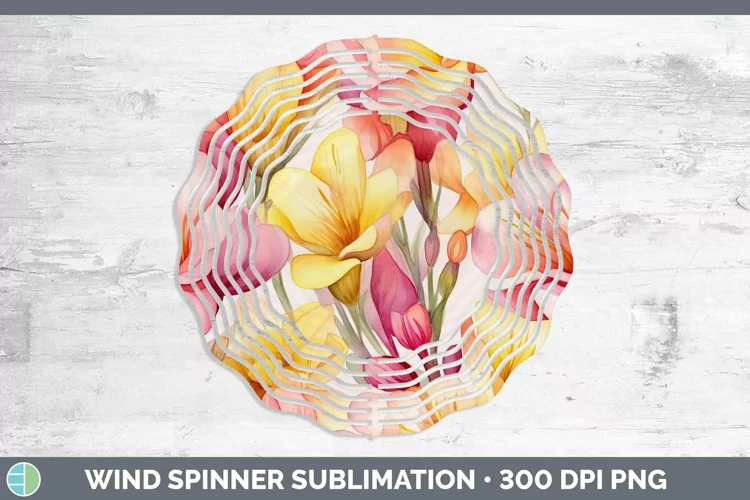 Watercolor Flowers Freesia Wind Spinner Sublimation Spinner