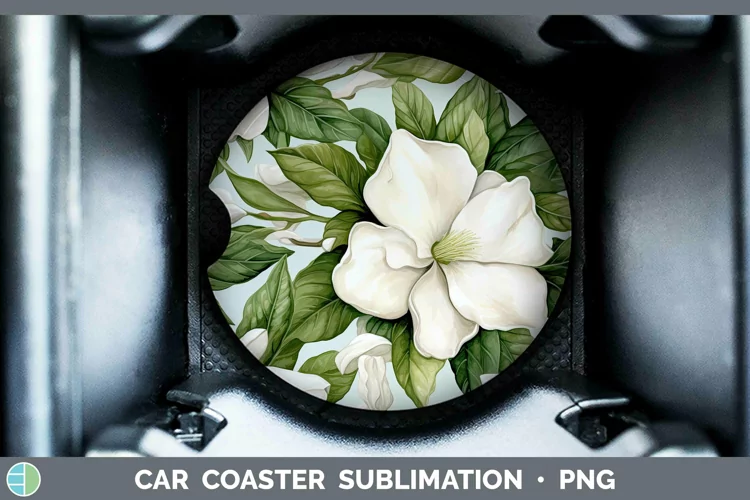 Watercolor Flowers Gardenia Car Coaster Sublimation Coaster