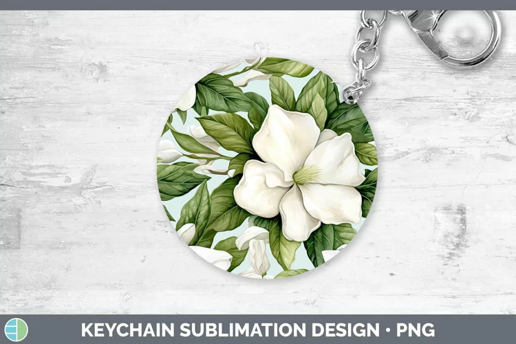 Watercolor Flowers Gardenia Keychain Sublimation Keyring Des