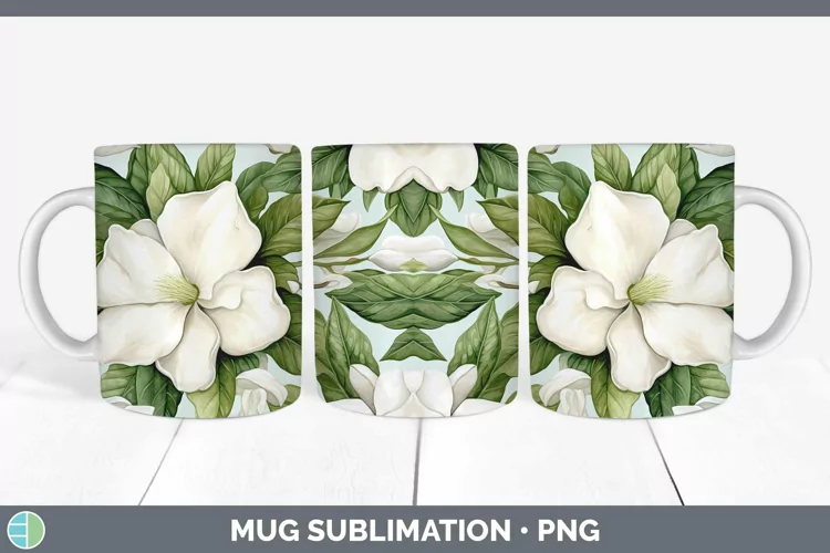 Watercolor Flowers Gardenia Mug Wrap Sublimation Coffee Cup
