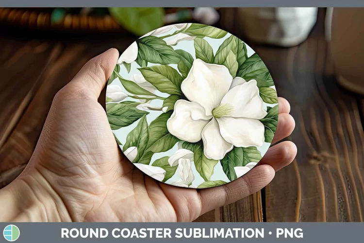 Watercolor Flowers Gardenia Round Coaster Sublimation Coaste