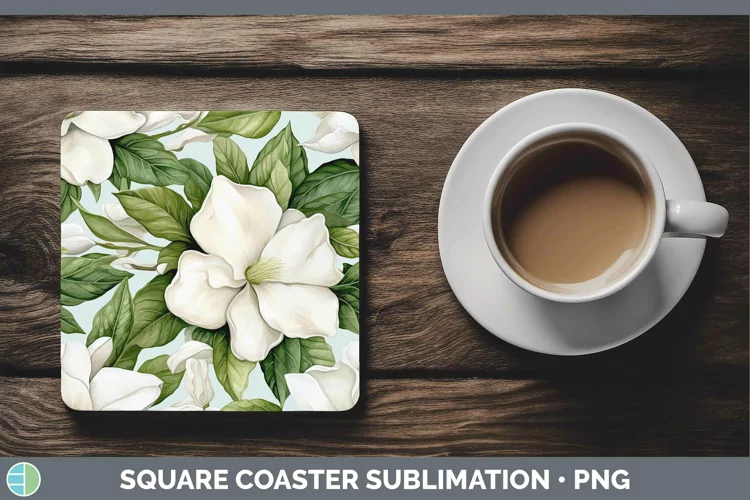 Watercolor Flowers Gardenia Square Coaster Sublimation Coast