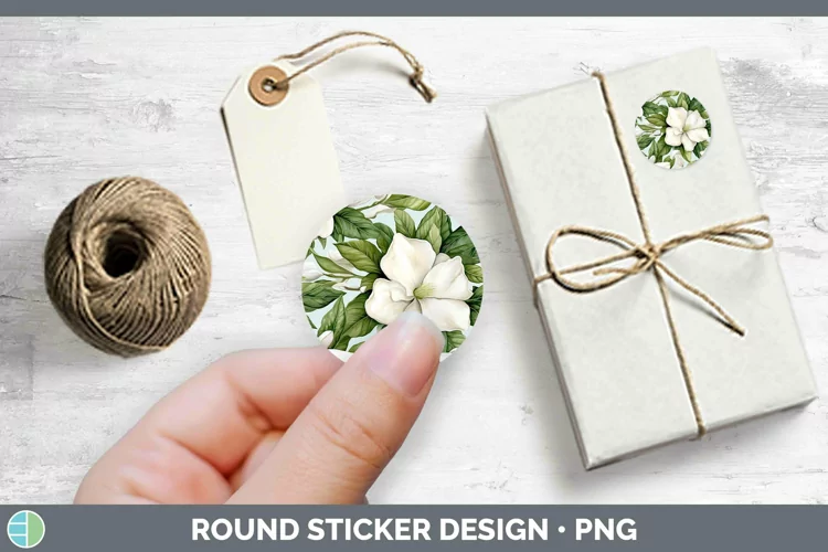 Watercolor Flowers Gardenia Stickers | Round Labels Designs