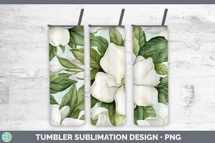 Watercolor Flowers Gardenia Tumbler Sublimation 20 oz Skinny