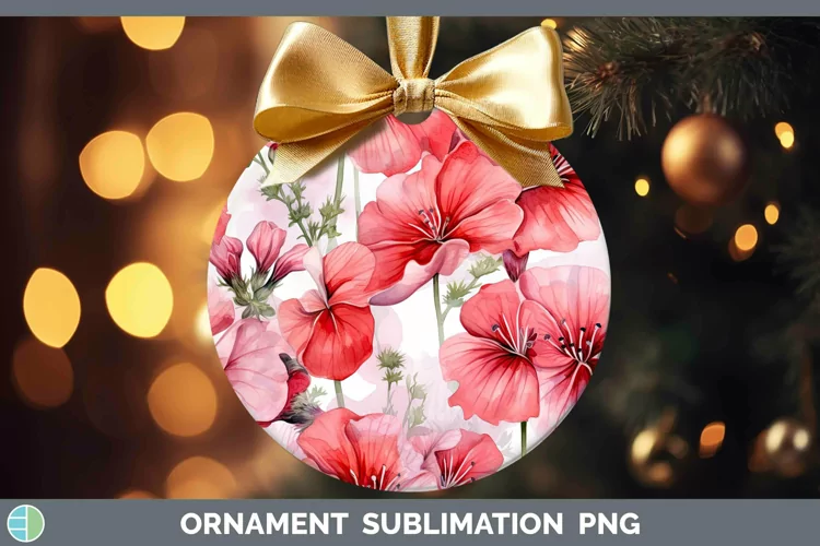 Watercolor Flowers Geranium Ornament Sublimation Bauble Desi