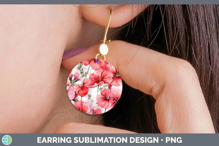 Watercolor Flowers Geranium Round Earrings Sublimation Earri