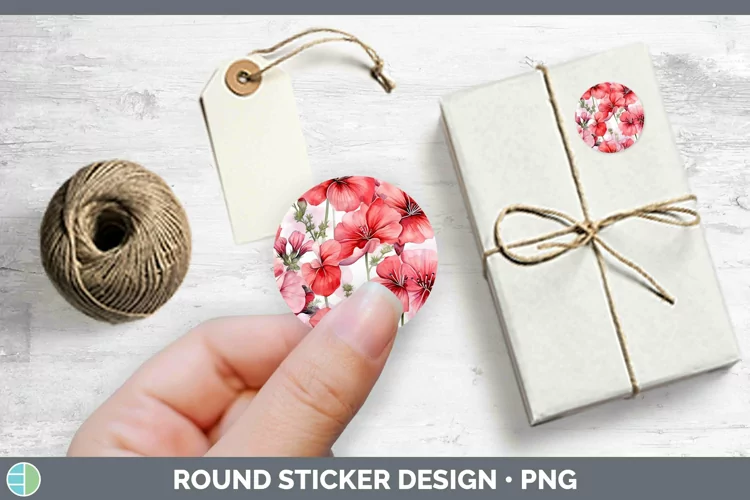 Watercolor Flowers Geranium Stickers | Round Labels Designs