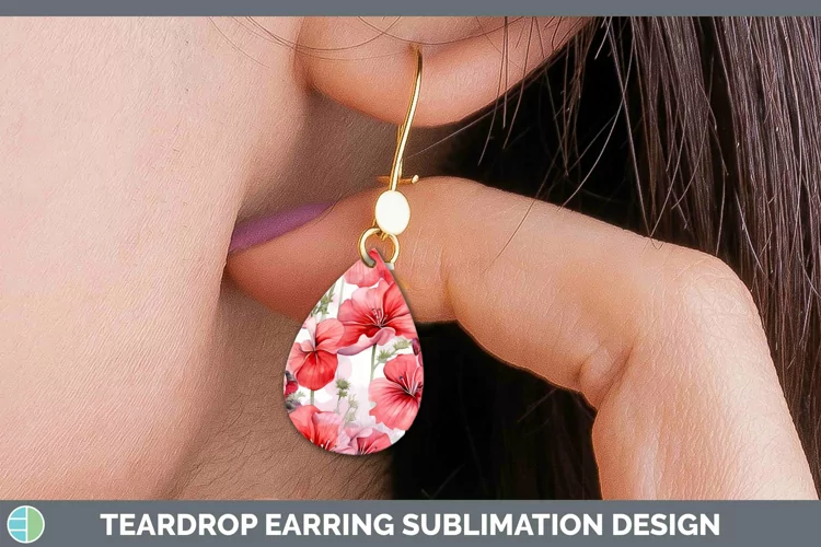 Watercolor Flowers Geranium Teardrop Earrings Sublimation Ea