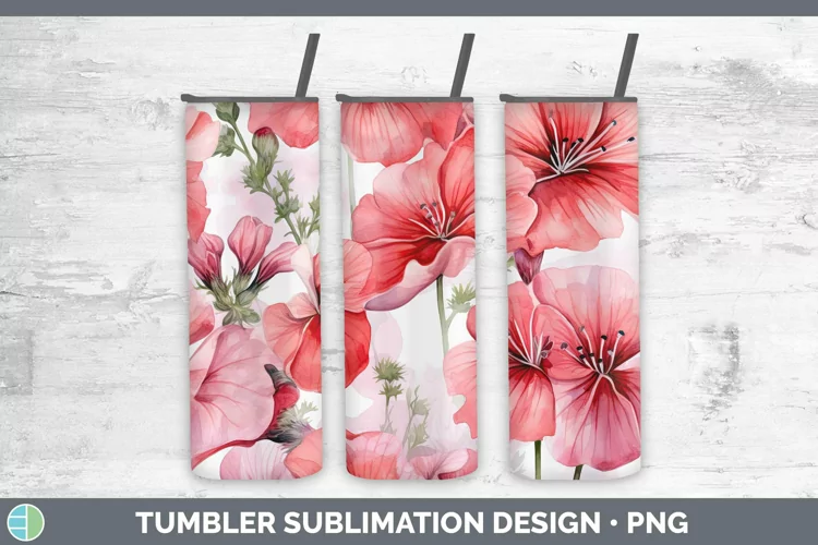 Watercolor Flowers Geranium Tumbler Sublimation 20 oz Skinny