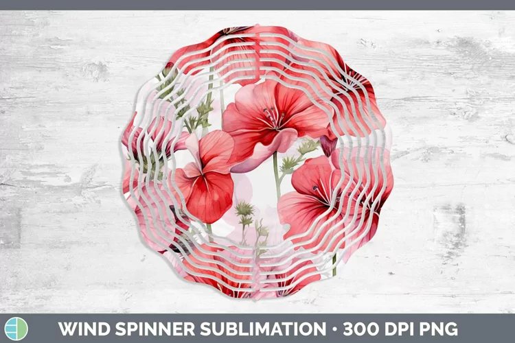 Watercolor Flowers Geranium Wind Spinner Sublimation Spinner