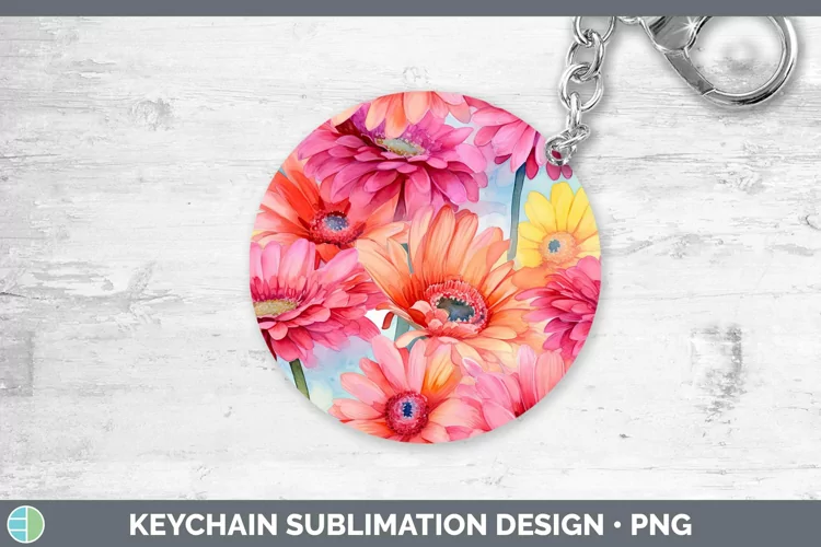 Watercolor Flowers Gerbera Daisy Keychain Sublimation Keyrin