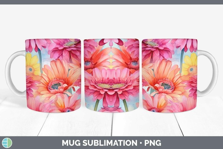 Watercolor Flowers Gerbera Daisy Mug Wrap Sublimation Coffee