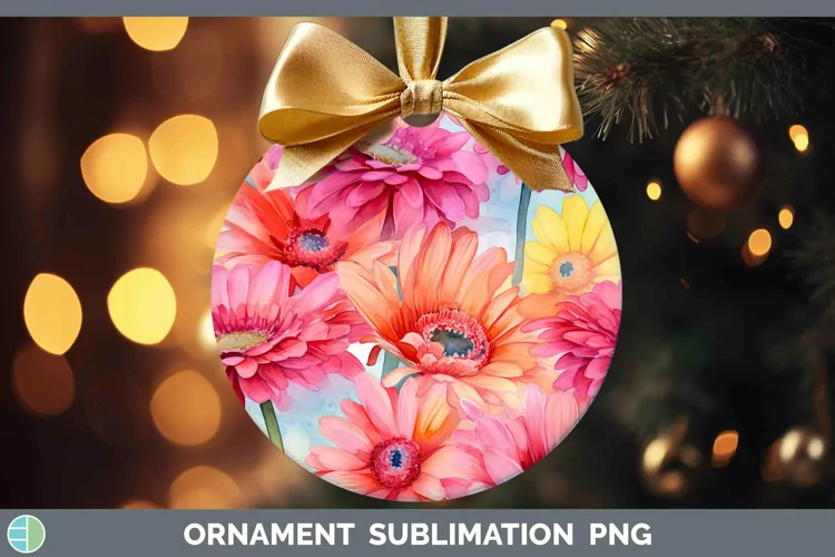 Watercolor Flowers Gerbera Daisy Ornament Sublimation Bauble