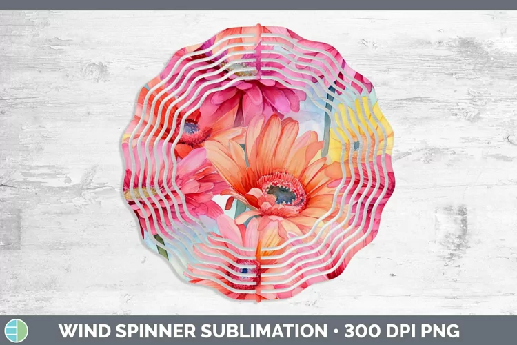Watercolor Flowers Gerbera Daisy Wind Spinner Sublimation Sp