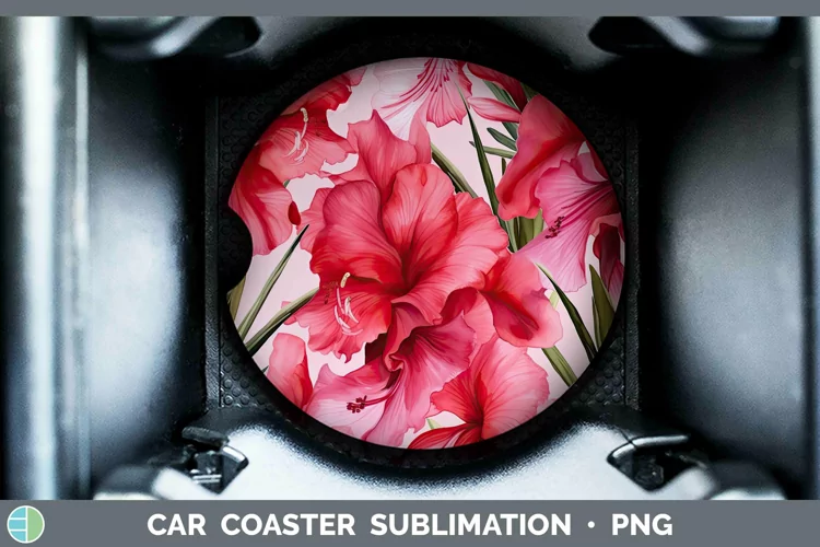 Watercolor Flowers Gladiolus Car Coaster Sublimation Coaster