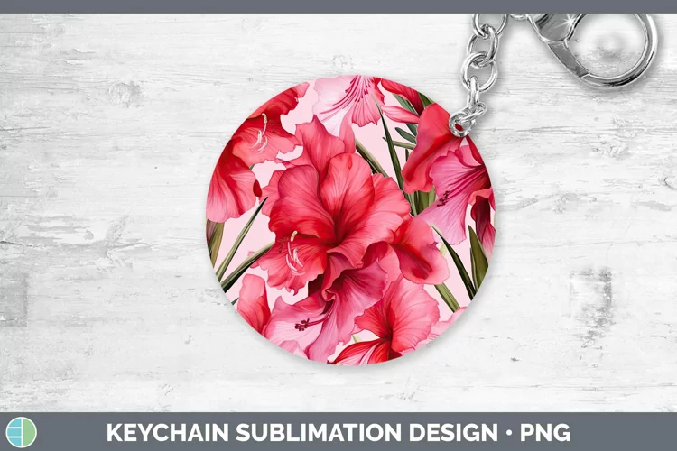Watercolor Flowers Gladiolus Keychain Sublimation Keyring De