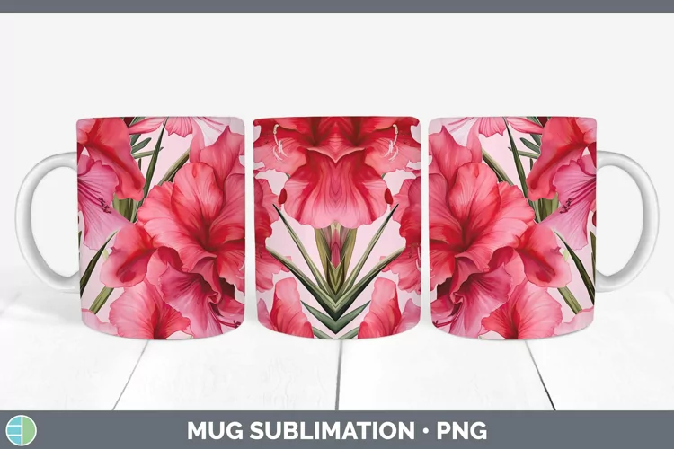 Watercolor Flowers Gladiolus Mug Wrap Sublimation Coffee Cup