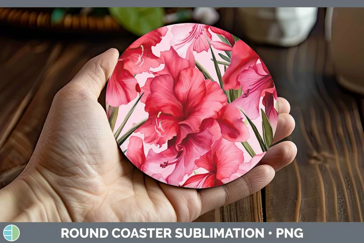 Watercolor Flowers Gladiolus Round Coaster Sublimation Coast