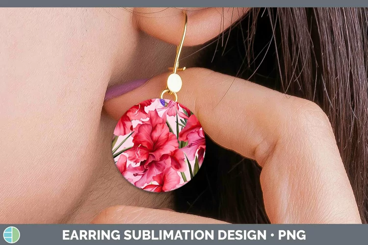 Watercolor Flowers Gladiolus Round Earrings Sublimation Earr