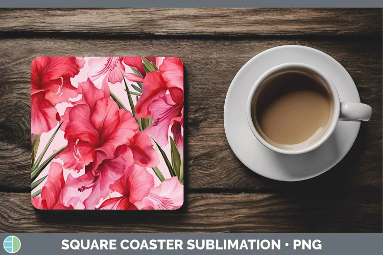 Watercolor Flowers Gladiolus Square Coaster Sublimation Coas