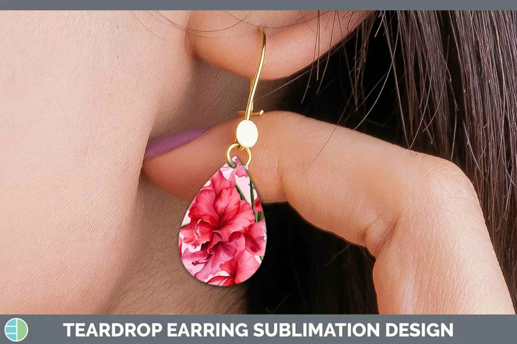 Watercolor Flowers Gladiolus Teardrop Earrings Sublimation E