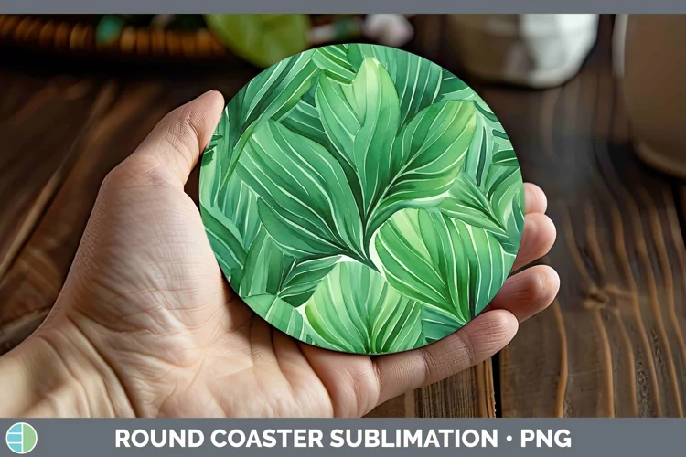 Watercolor Flowers Green Round Coaster Sublimation Coaster D