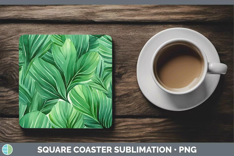 Watercolor Flowers Green Square Coaster Sublimation Coaster