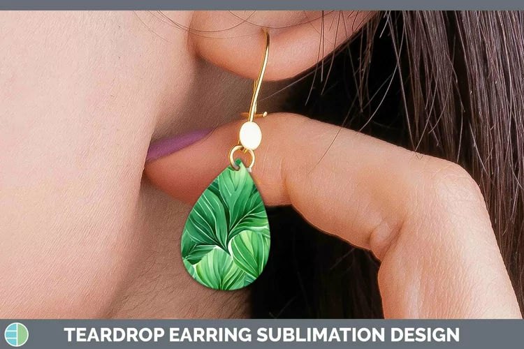Watercolor Flowers Green Teardrop Earrings Sublimation Earri