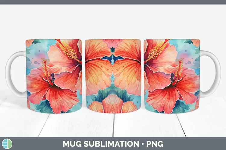 Watercolor Flowers Hibiscus Mug Wrap Sublimation Coffee Cup