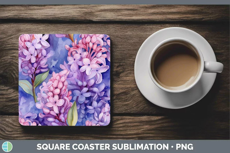Watercolor Flowers Hyacinth Square Coaster Sublimation Coast