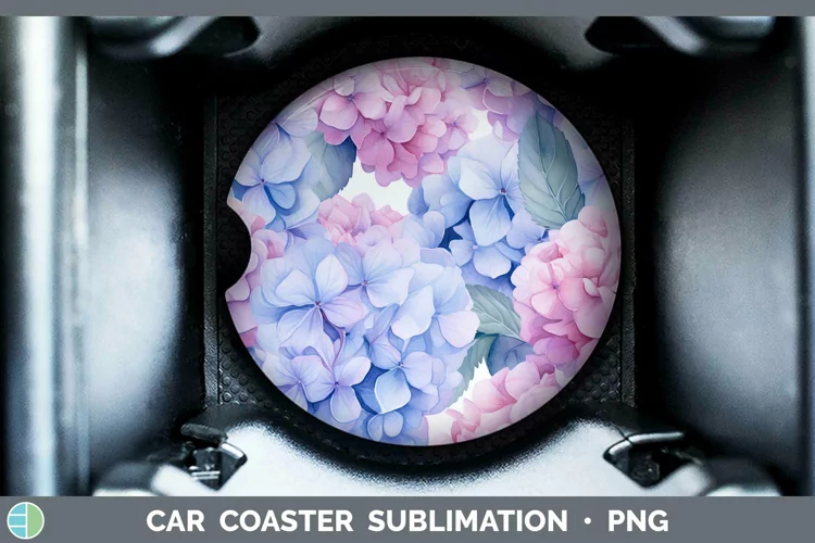 Watercolor Flowers Hydrangea Car Coaster Sublimation Coaster