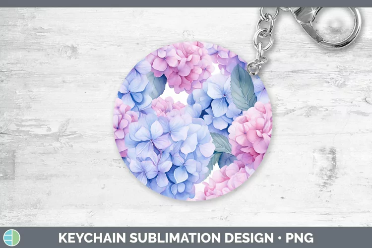 Watercolor Flowers Hydrangea Keychain Sublimation Keyring De