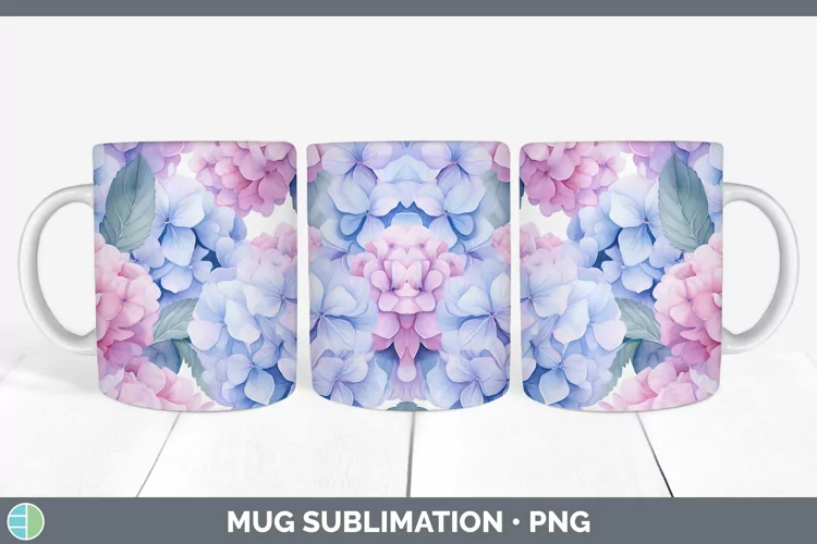 Watercolor Flowers Hydrangea Mug Wrap Sublimation Coffee Cup