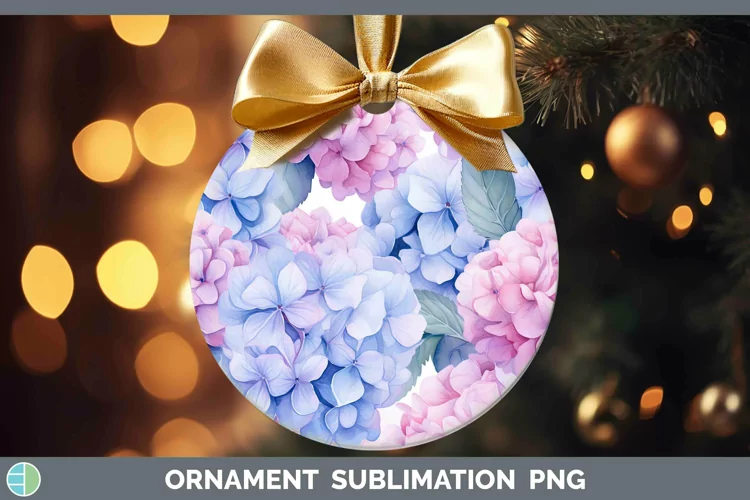 Watercolor Flowers Hydrangea Ornament Sublimation Bauble Des