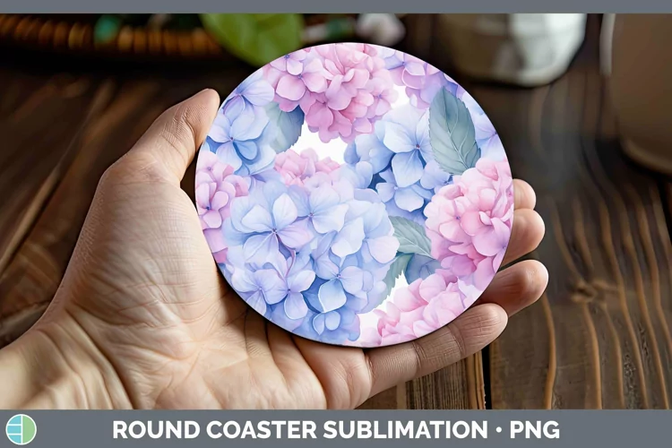Watercolor Flowers Hydrangea Round Coaster Sublimation Coast