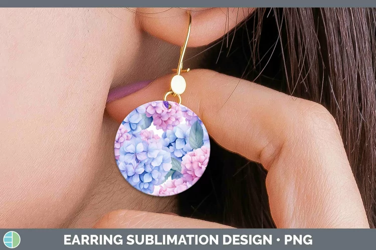 Watercolor Flowers Hydrangea Round Earrings Sublimation Earr