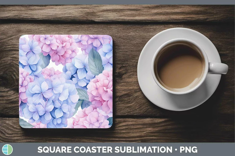 Watercolor Flowers Hydrangea Square Coaster Sublimation Coas