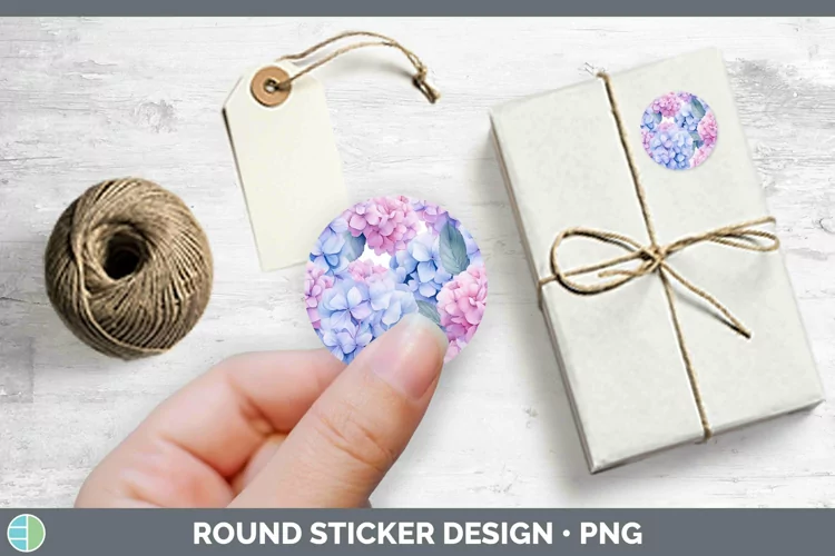 Watercolor Flowers Hydrangea Stickers | Round Labels Designs