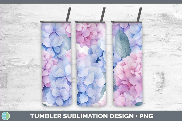 Watercolor Flowers Hydrangea Tumbler Sublimation 20 oz Skinn