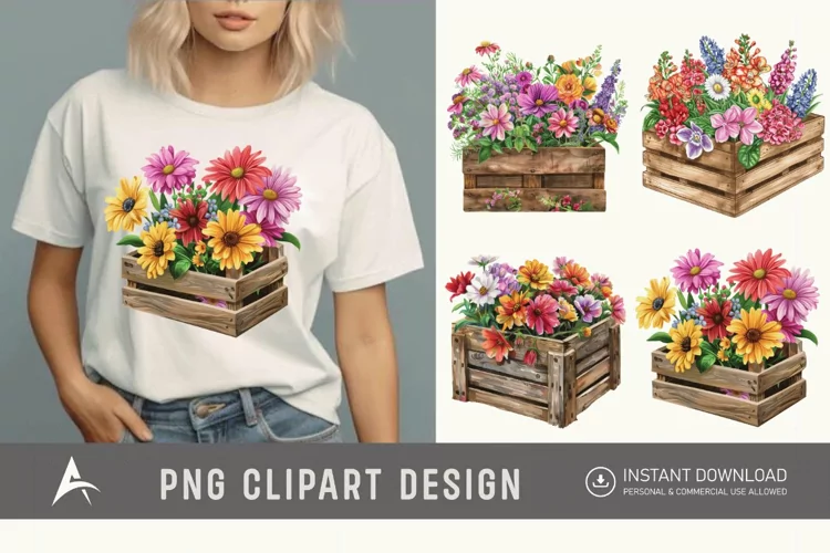 Watercolor Flowers in Crate Clipart