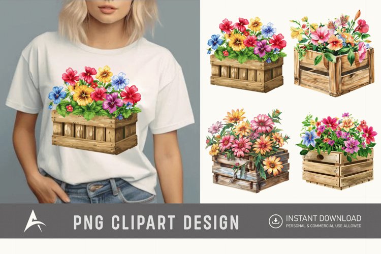 Watercolor Flowers in Crate Clipart