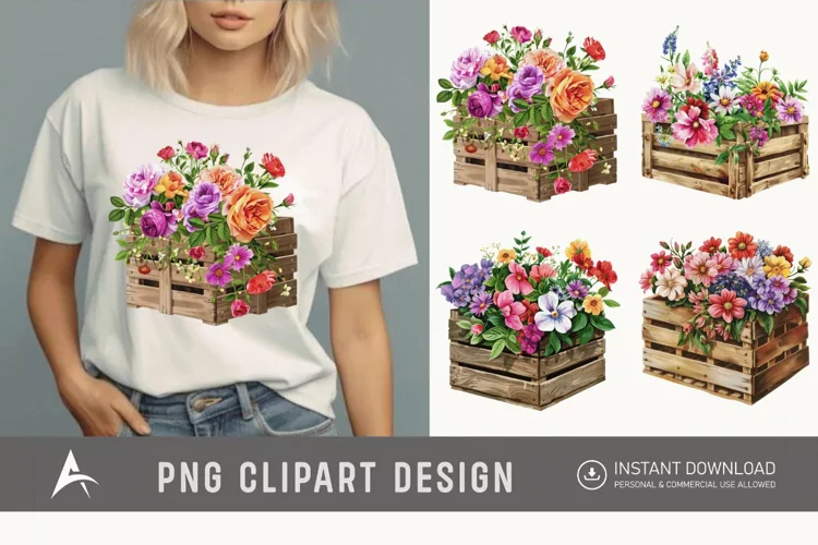 Watercolor Flowers in Crate Clipart