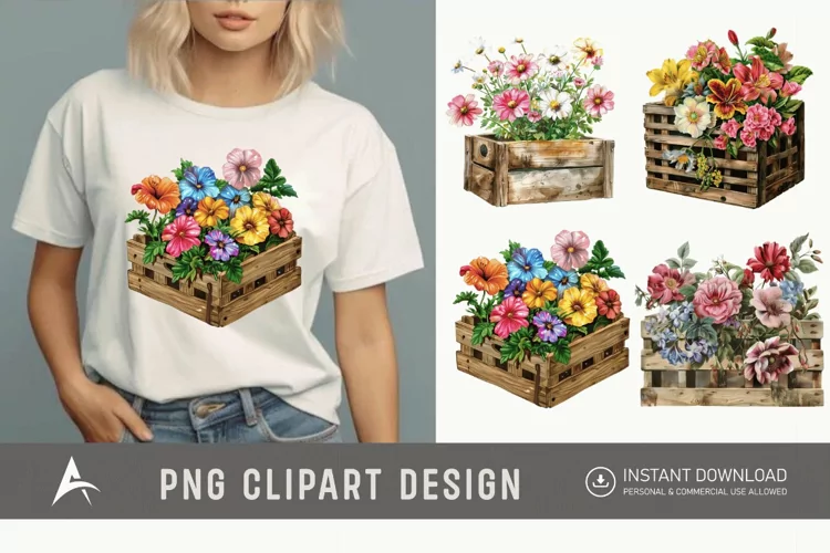 Watercolor Flowers in Crate Clipart
