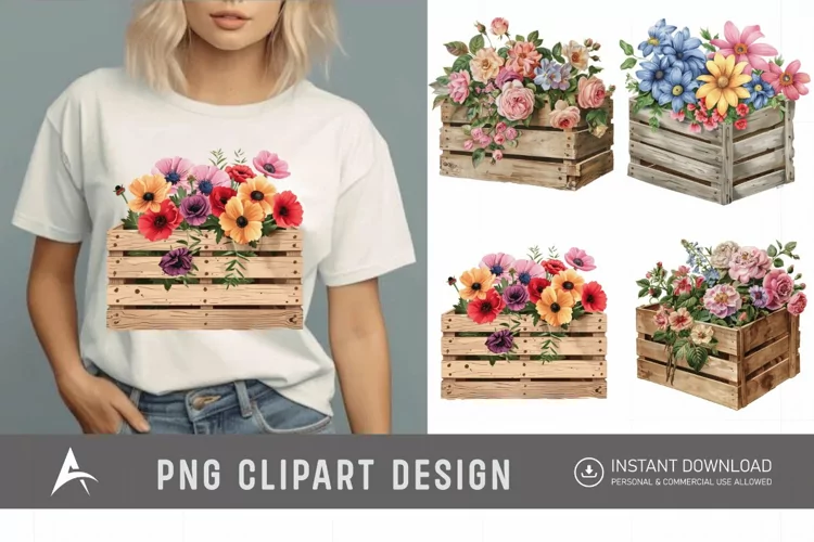 Watercolor Flowers in Crate Clipart